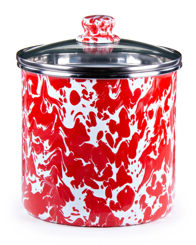 RD38 - Red Swirl Canister - Golden Rabbit Enamelware