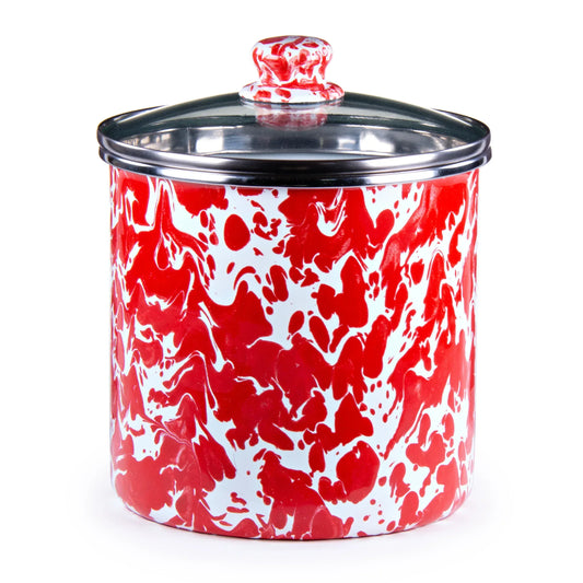 RD38 - Red Swirl Canister - Golden Rabbit Enamelware