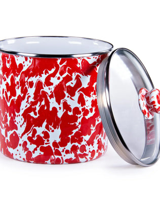 RD38 - Red Swirl Canister - Golden Rabbit Enamelware