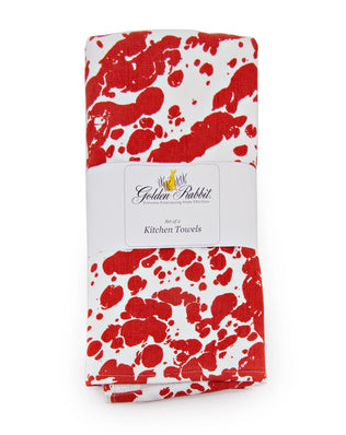RD52 - Red Swirl Kitchen Towel Set - of 2 - Golden Rabbit Enamelware