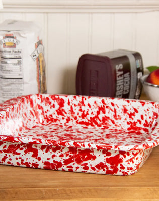 RD53 - Red Swirl Brownie Pan - Golden Rabbit Enamelware