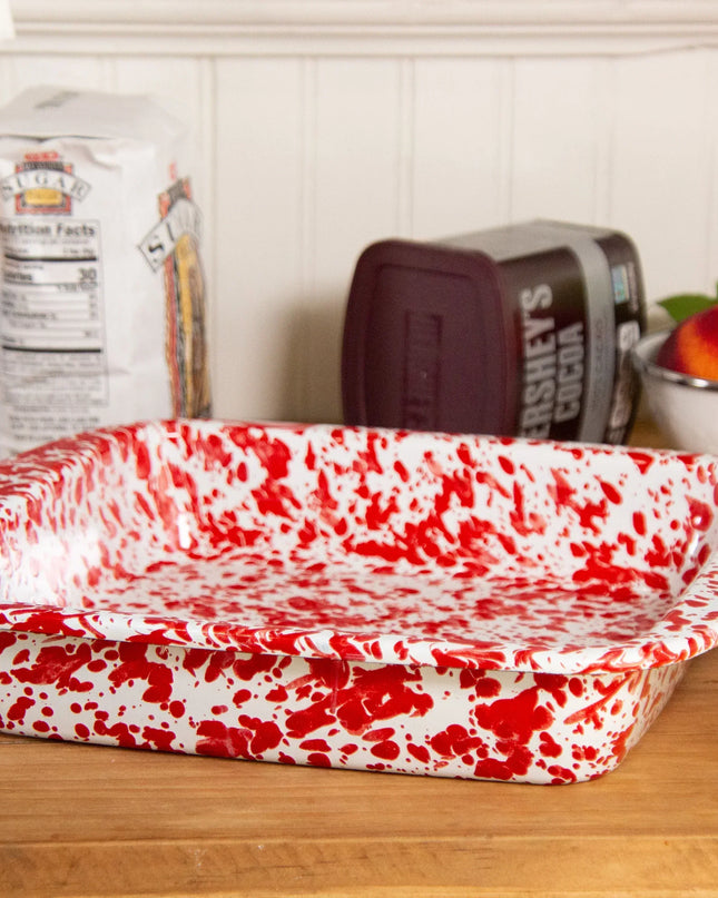 RD53 - Red Swirl Brownie Pan - Golden Rabbit Enamelware