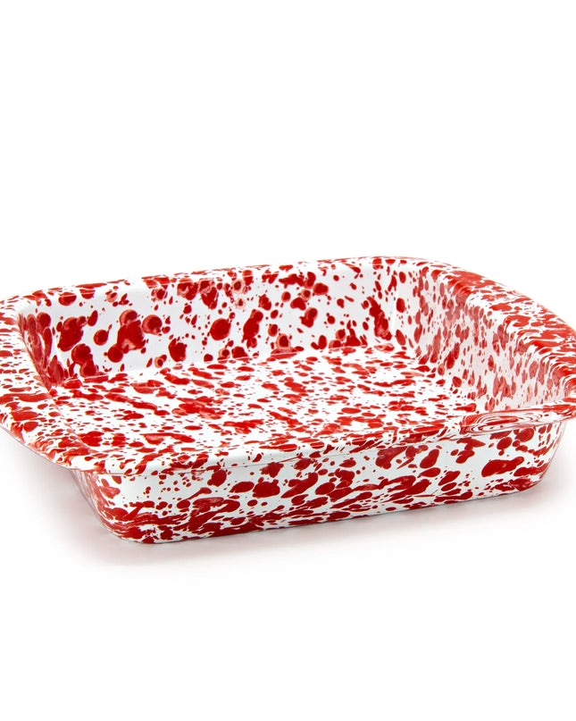 RD53 - Red Swirl Brownie Pan - Golden Rabbit Enamelware