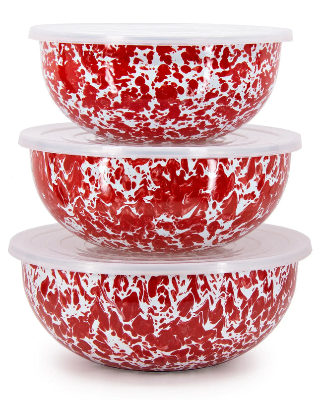 RD54 - Red Swirl Mixing Bowls - Golden Rabbit Enamelware