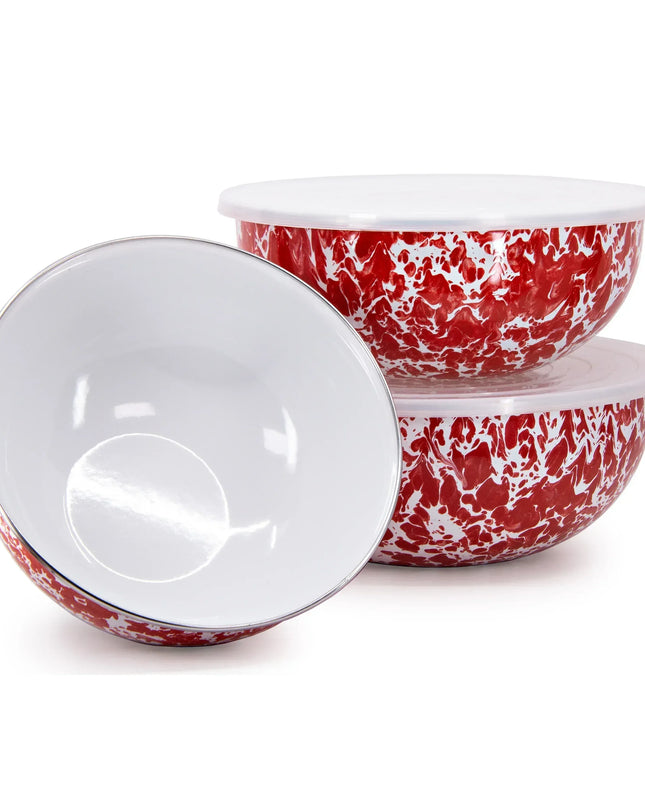 RD54 - Red Swirl Mixing Bowls - Golden Rabbit Enamelware
