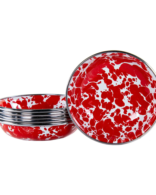 RD59S6 - Red Swirl Tasting Dishes - Set of 6 - Golden Rabbit Enamelware