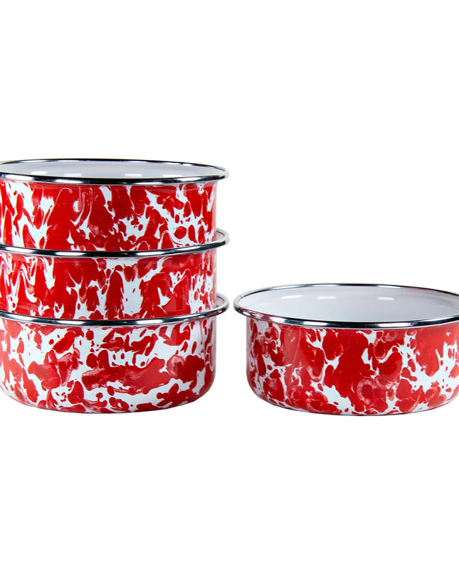 RD60S4 - Red Swirl 14oz Soup Bowls - Set of 4 - Golden Rabbit Enamelware