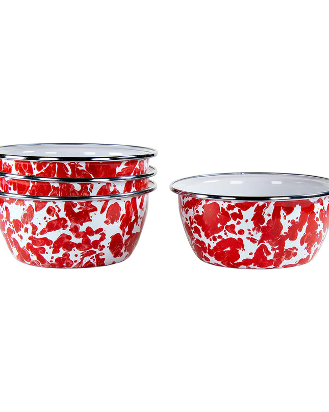 RD61S4 - Red Swirl Salad Bowls - Set of 4, Red - Golden Rabbit Enamelware