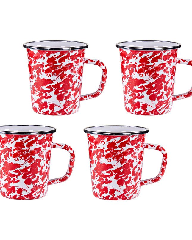 RD66S4 - Red Swirl 16 oz Latte Mugs - Set of 4 - Golden Rabbit Enamelware