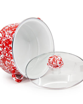 RD72 - Red Swirl 6 Qt Stock Pot - Golden Rabbit Enamelware