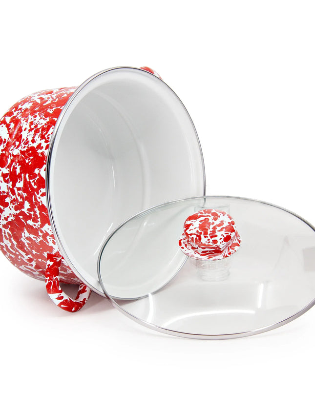 RD72 - Red Swirl 6 Qt Stock Pot - Golden Rabbit Enamelware