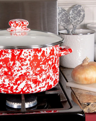 RD72 - Red Swirl 6 Qt Stock Pot - Golden Rabbit Enamelware