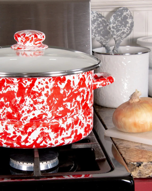 RD72 - Red Swirl 6 Qt Stock Pot - Golden Rabbit Enamelware
