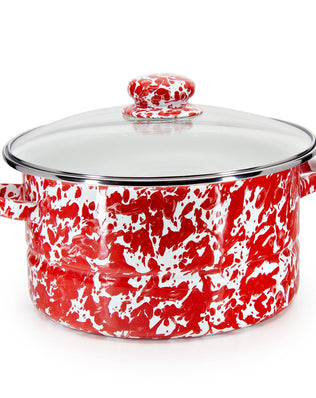 RD72 - Red Swirl 6 Qt Stock Pot - Golden Rabbit Enamelware