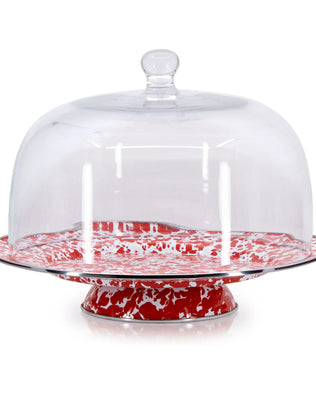 RD76 - Swirl Cake Plate, Red - Golden Rabbit Enamelware