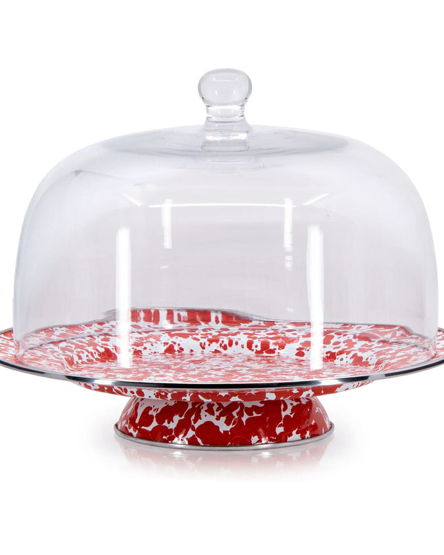 RD76 - Swirl Cake Plate, Red - Golden Rabbit Enamelware