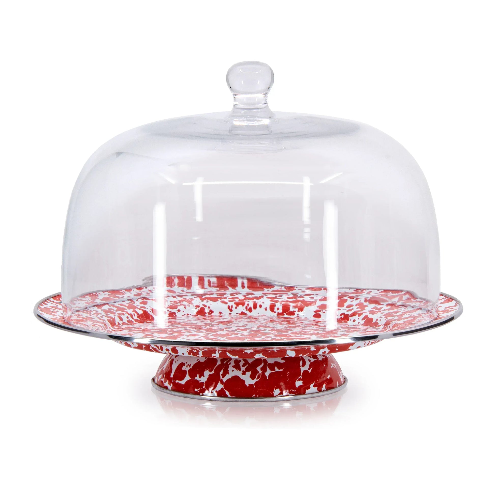 RD76 - Swirl Cake Plate, Red - Golden Rabbit Enamelware