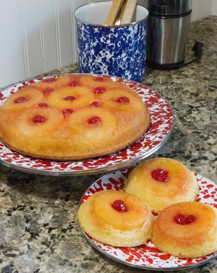 RD76 - Swirl Cake Plate, Red - Golden Rabbit Enamelware