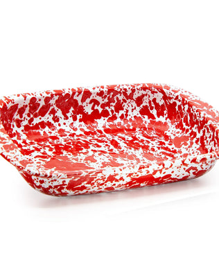 RD78 - Red Swirl Baking Pan - Golden Rabbit Enamelware