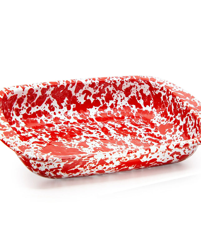 RD78 - Red Swirl Baking Pan - Golden Rabbit Enamelware