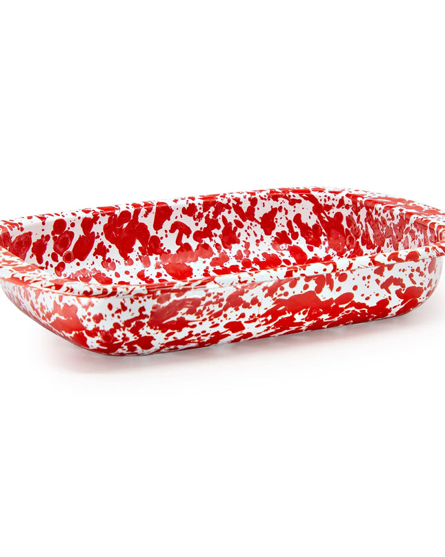 RD78 - Red Swirl Baking Pan - Golden Rabbit Enamelware