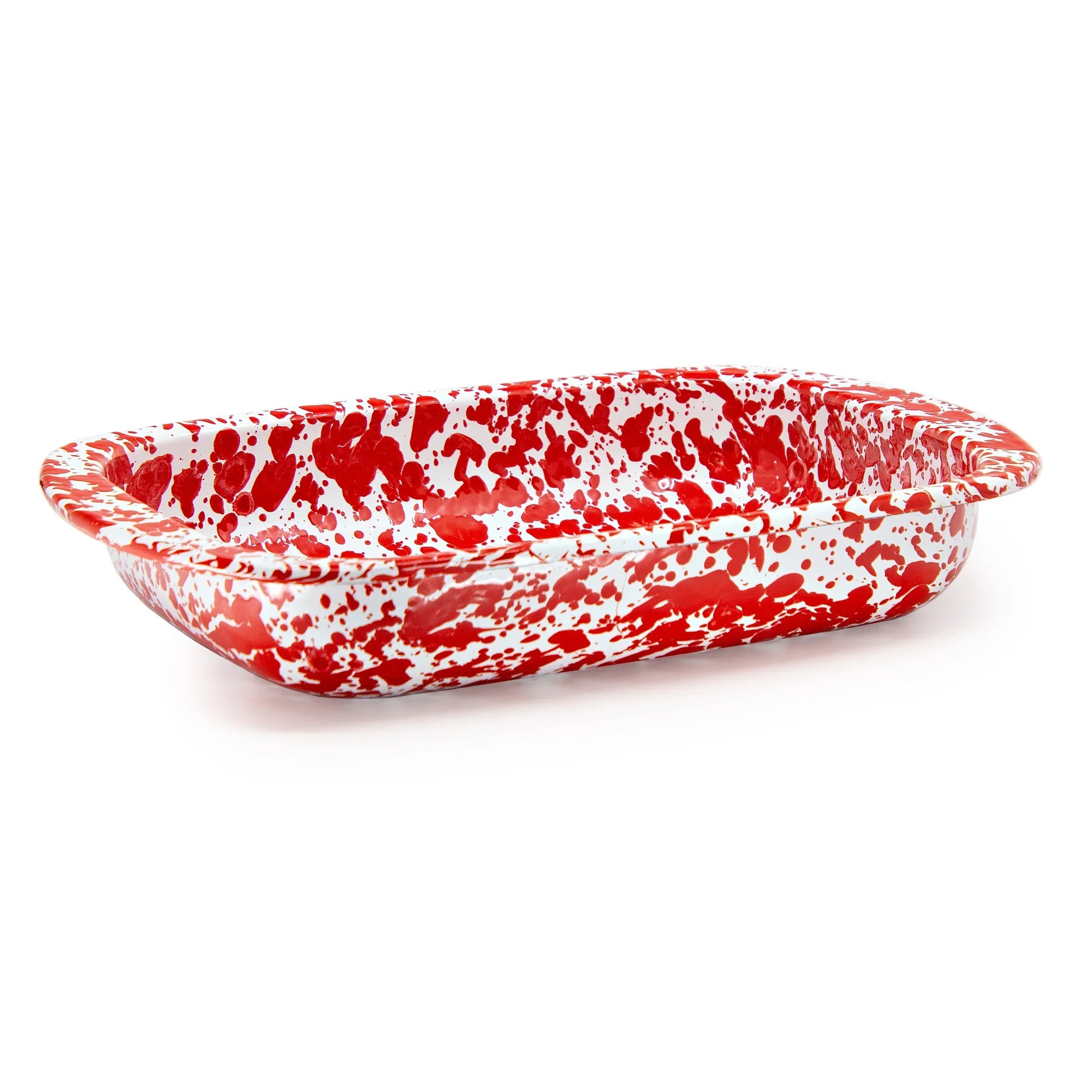 RD78 - Red Swirl Baking Pan - Golden Rabbit Enamelware