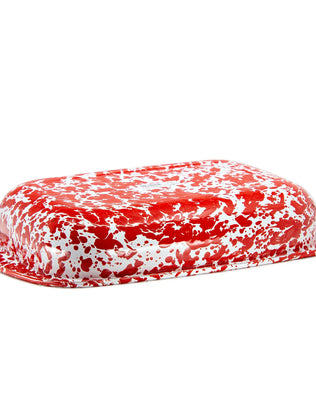RD78 - Red Swirl Baking Pan - Golden Rabbit Enamelware