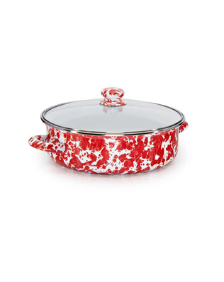 RD79 - Red Swirl Small Saute Pan - Golden Rabbit Enamelware