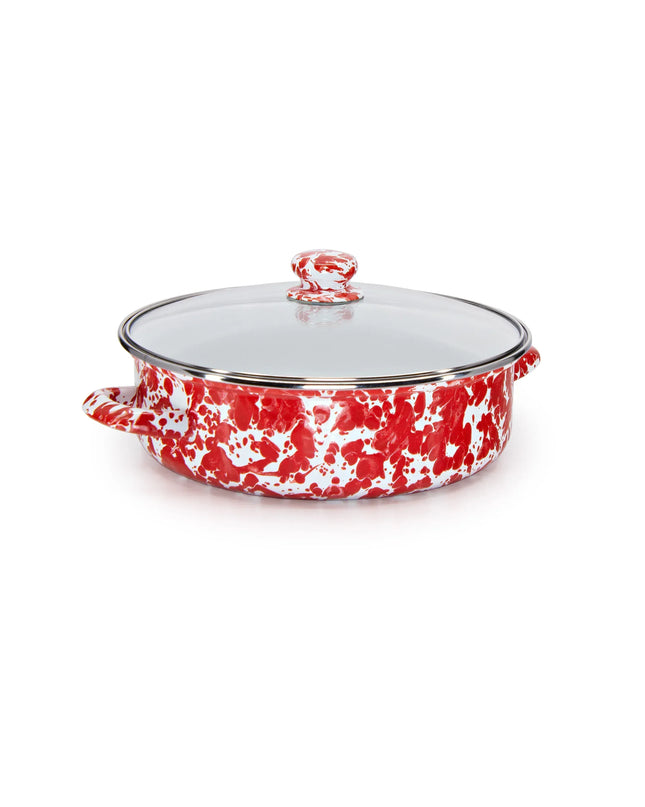 RD79 - Red Swirl Small Saute Pan - Golden Rabbit Enamelware