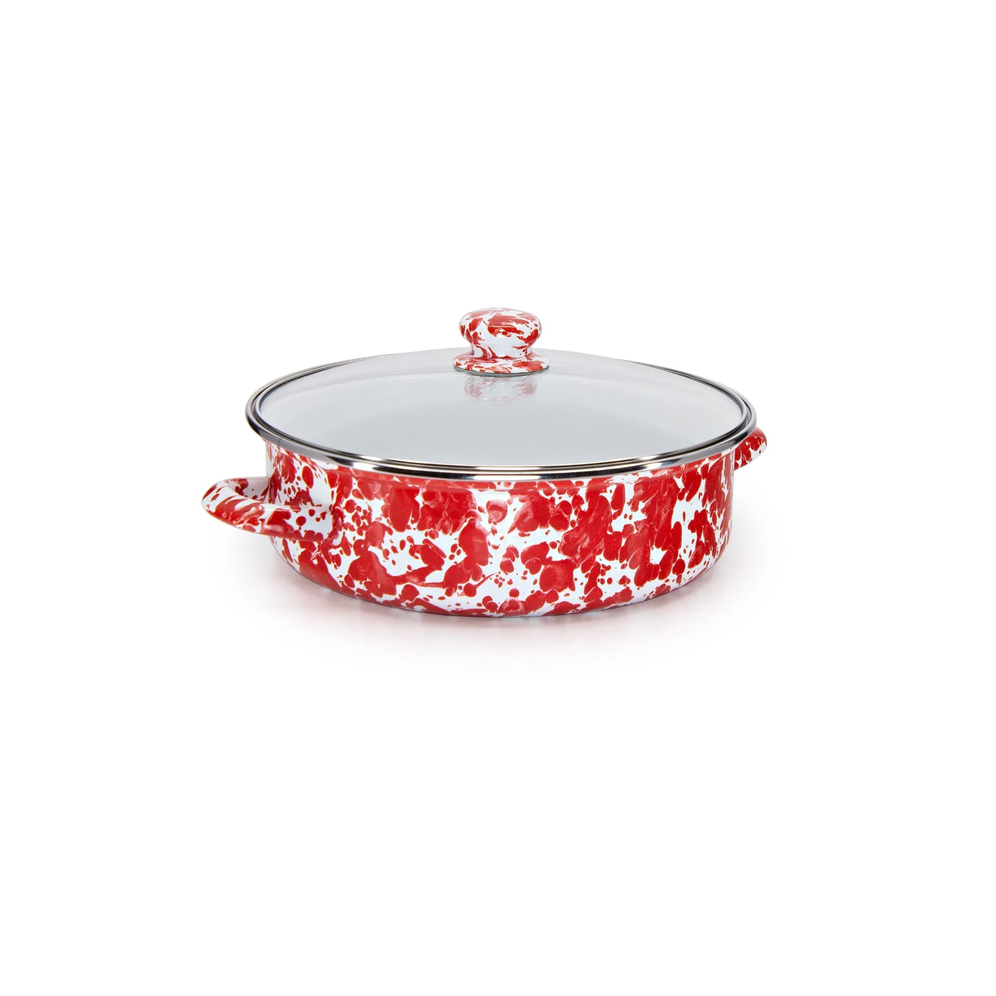 RD79 - Red Swirl Small Saute Pan - Golden Rabbit Enamelware