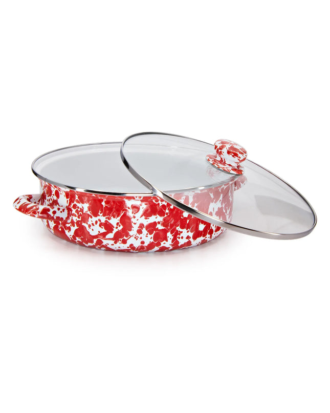 RD79 - Red Swirl Small Saute Pan - Golden Rabbit Enamelware