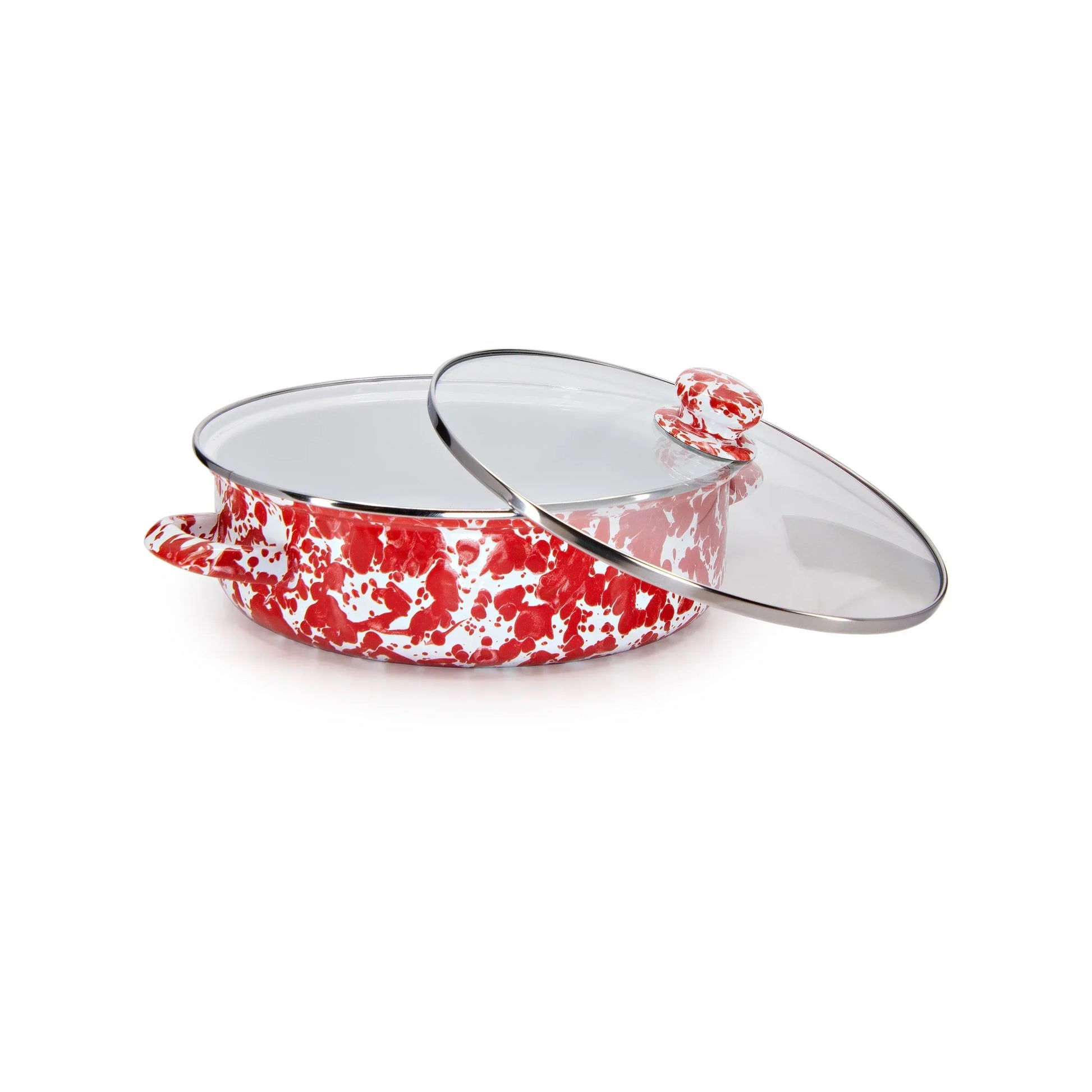 RD79 - Red Swirl Small Saute Pan - Golden Rabbit Enamelware