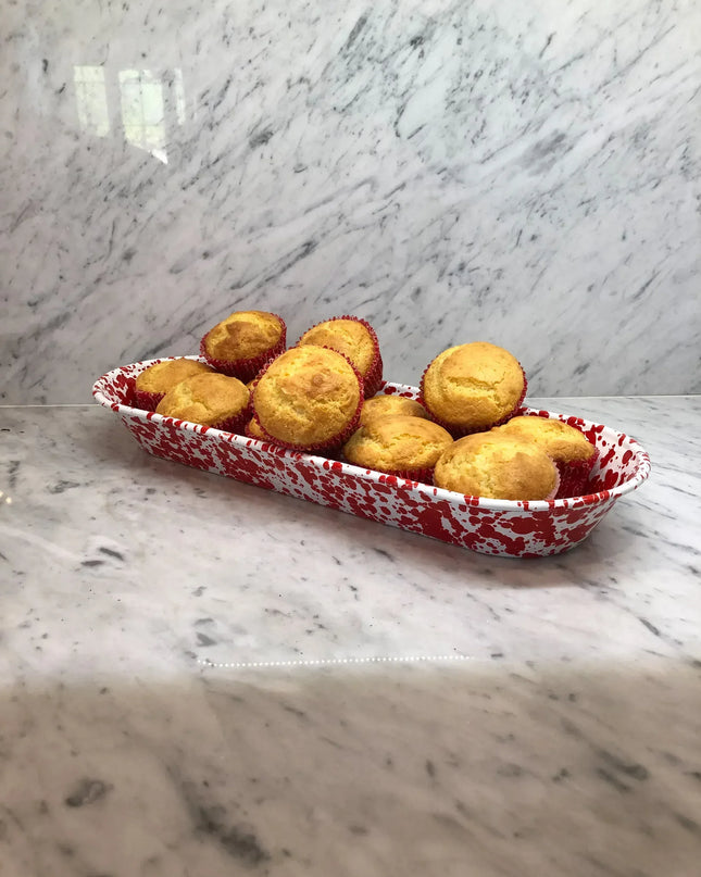 RD10 - Red Swirl Oval Basket - Golden Rabbit Enamelware