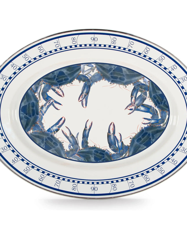 SE06 - Blue Crab Oval Platter - Golden Rabbit Enamelware