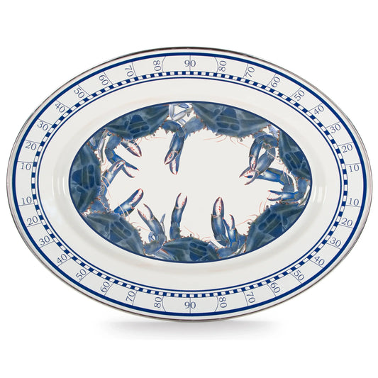SE06 - Blue Crab Oval Platter - Golden Rabbit Enamelware