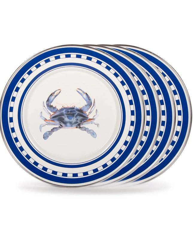 SE11S4 - Blue Crab Sandwich Plates - Set of 4 - Golden Rabbit Enamelware