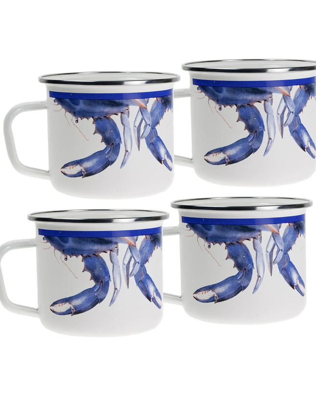 SE28S4 - Blue Crab 24 oz Grande Mugs - Set of 4 - Golden Rabbit Enamelware
