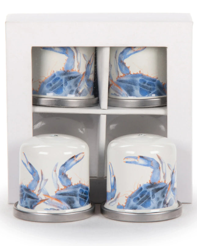 SE37 - Blue Crab Salt & Pepper - Golden Rabbit Enamelware