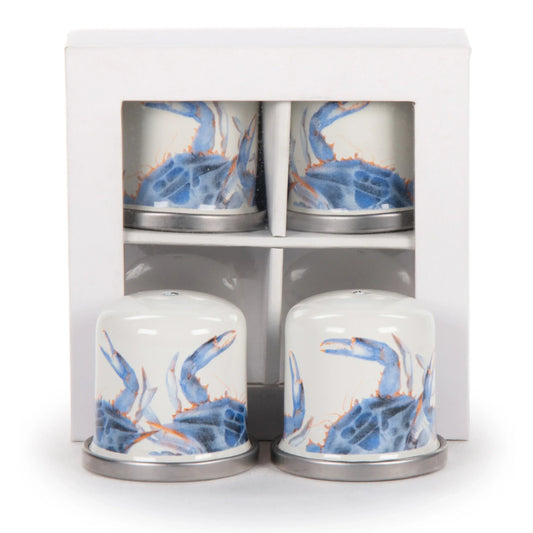 SE37 - Blue Crab Salt & Pepper - Golden Rabbit Enamelware