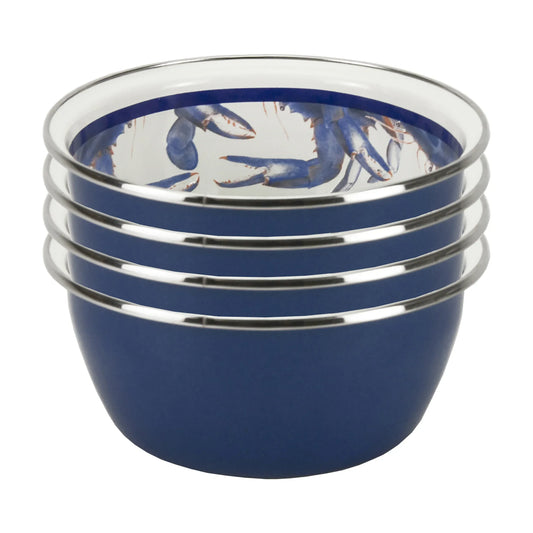SE61S4 - Blue Crab Salad Bowls - Set of 4 - Golden Rabbit Enamelware