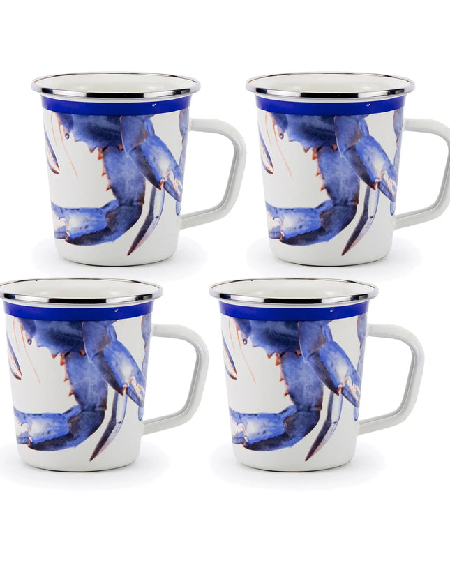 SE66S4 - Blue Crab 16 oz Latte Mugs - Set of 4 - Golden Rabbit Enamelware