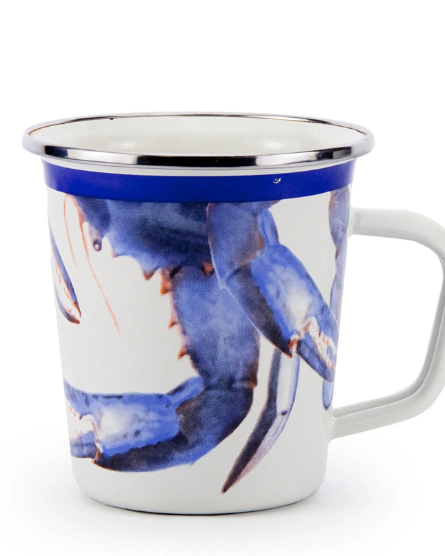 SE66S4 - Blue Crab 16 oz Latte Mugs - Set of 4 - Golden Rabbit Enamelware