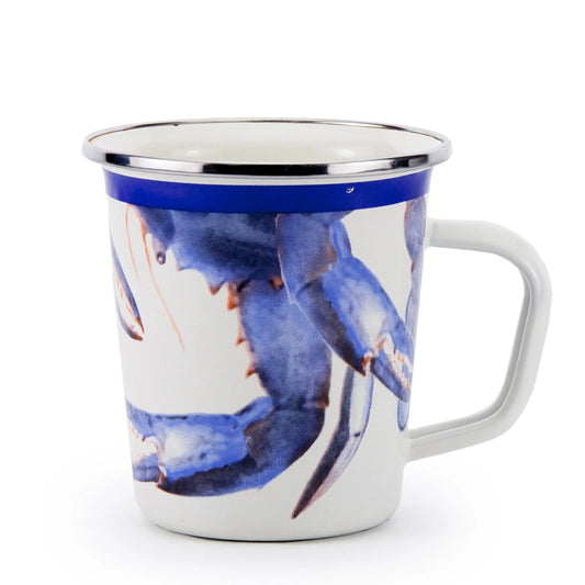 SE66S4 - Blue Crab 16 oz Latte Mugs - Set of 4 - Golden Rabbit Enamelware