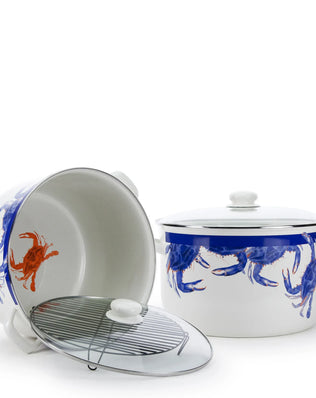 SE75 - Blue Crab 18 Qt Stock Pot - Golden Rabbit Enamelware