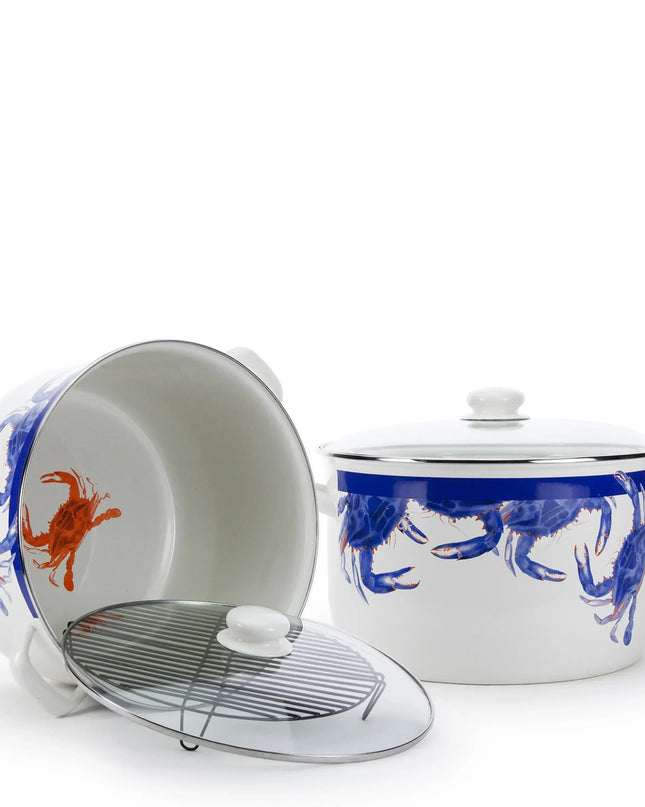 SE75 - Blue Crab 18 Qt Stock Pot - Golden Rabbit Enamelware