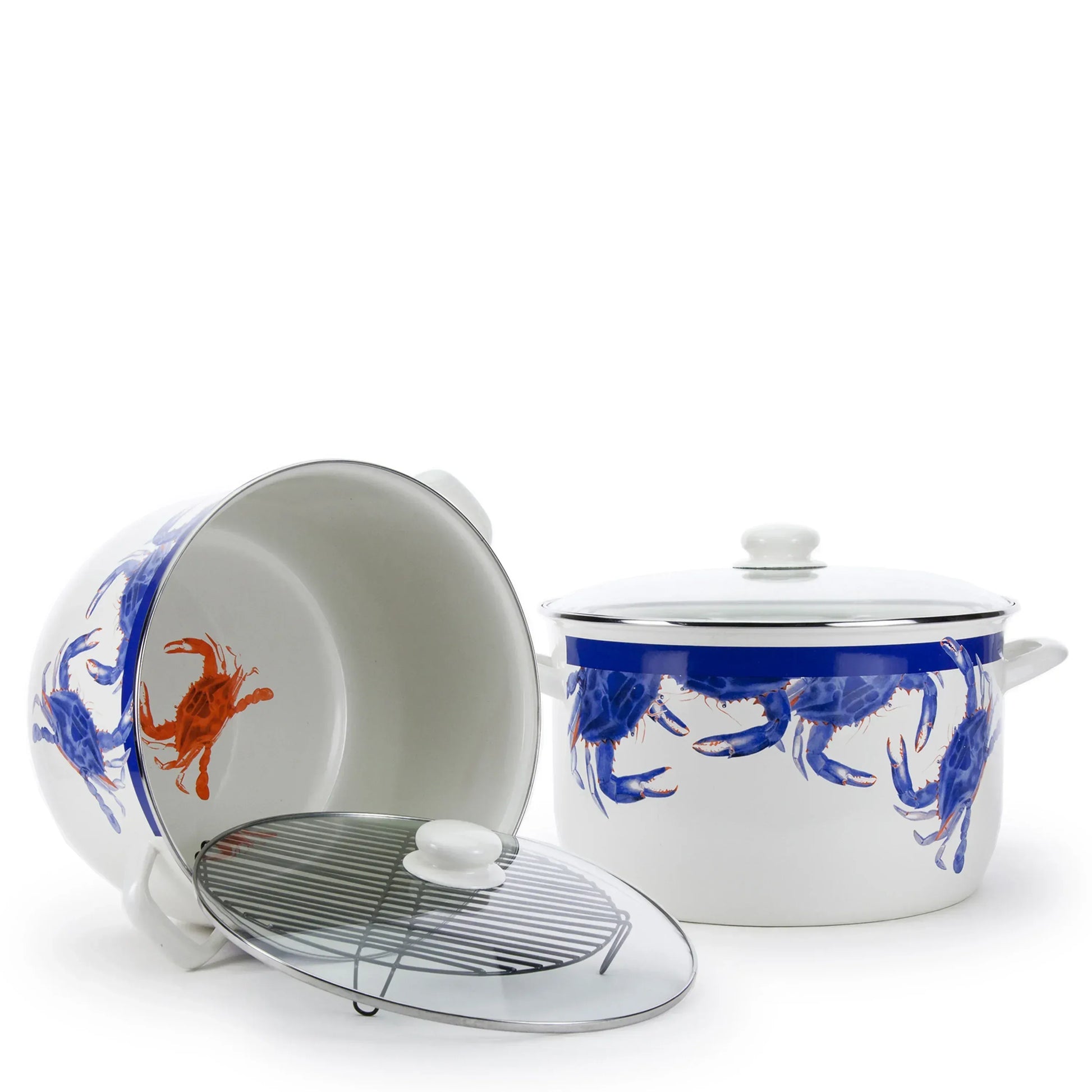 SE75 - Blue Crab 18 Qt Stock Pot - Golden Rabbit Enamelware