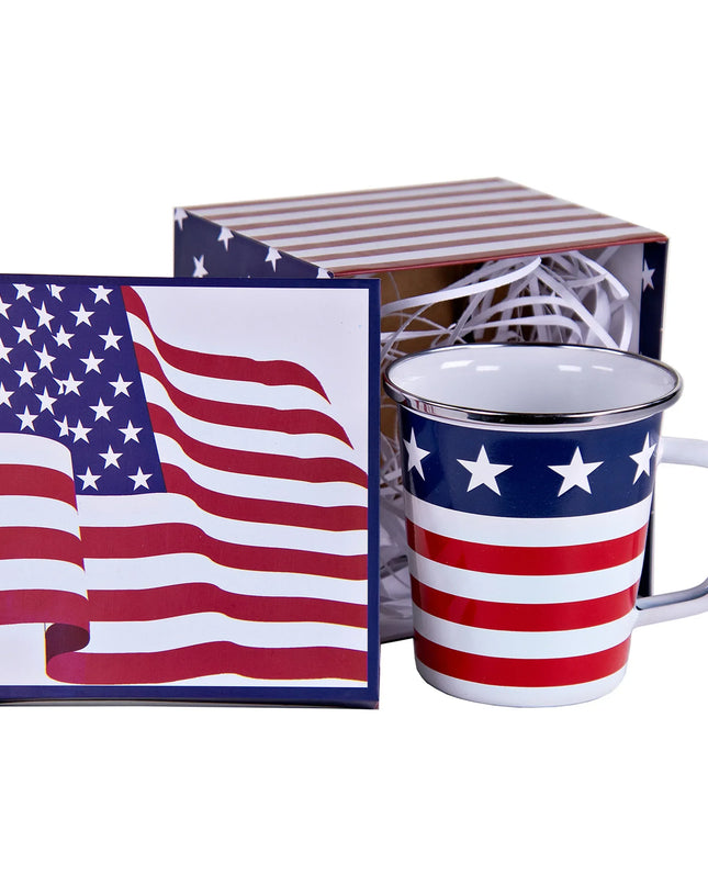 SS86 - Stars and Stripes 16 oz Latte Mug Gift Box - Golden Rabbit Enamelware
