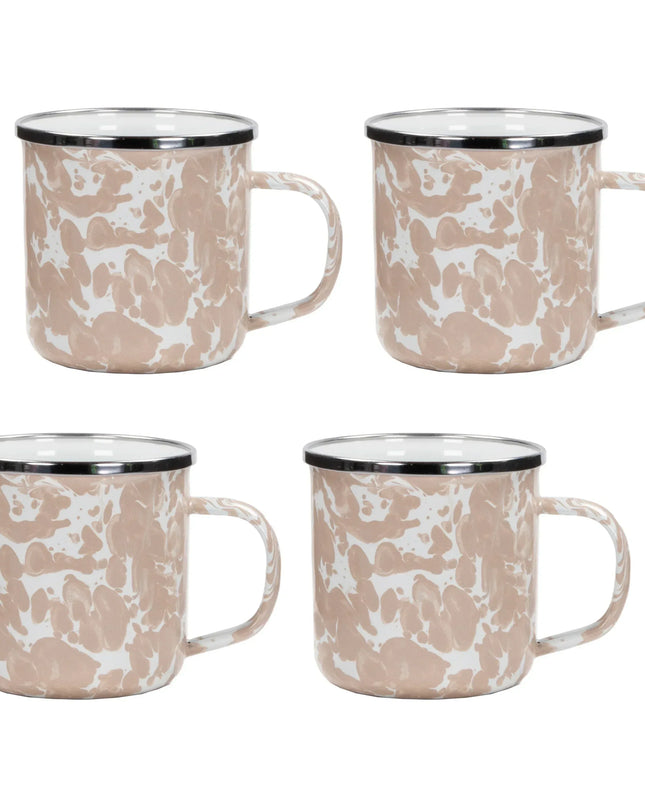 TP05S4 - Taupe Swirl 12 oz Mugs - Set of 4 - Golden Rabbit Enamelware