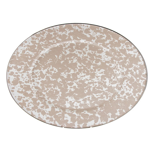 TP06 - Taupe Swirl Oval Platter - Golden Rabbit Enamelware