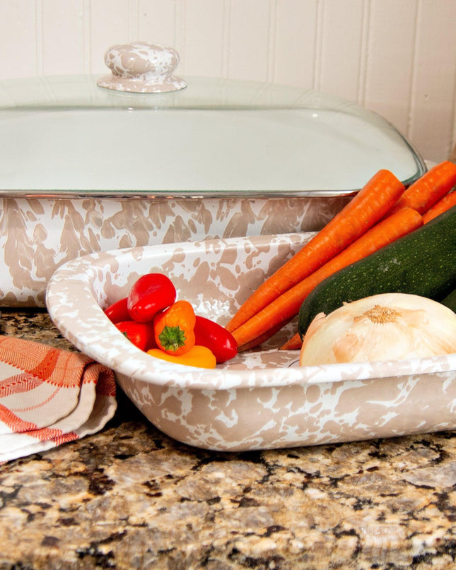 TP15 - Taupe Swirl Roasting Pan - Golden Rabbit Enamelware